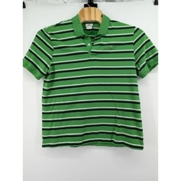 Lacoste Men Green White Black Striped Short Sleeve Polo Shirt‎ Size 7 - Picture 2 of 8